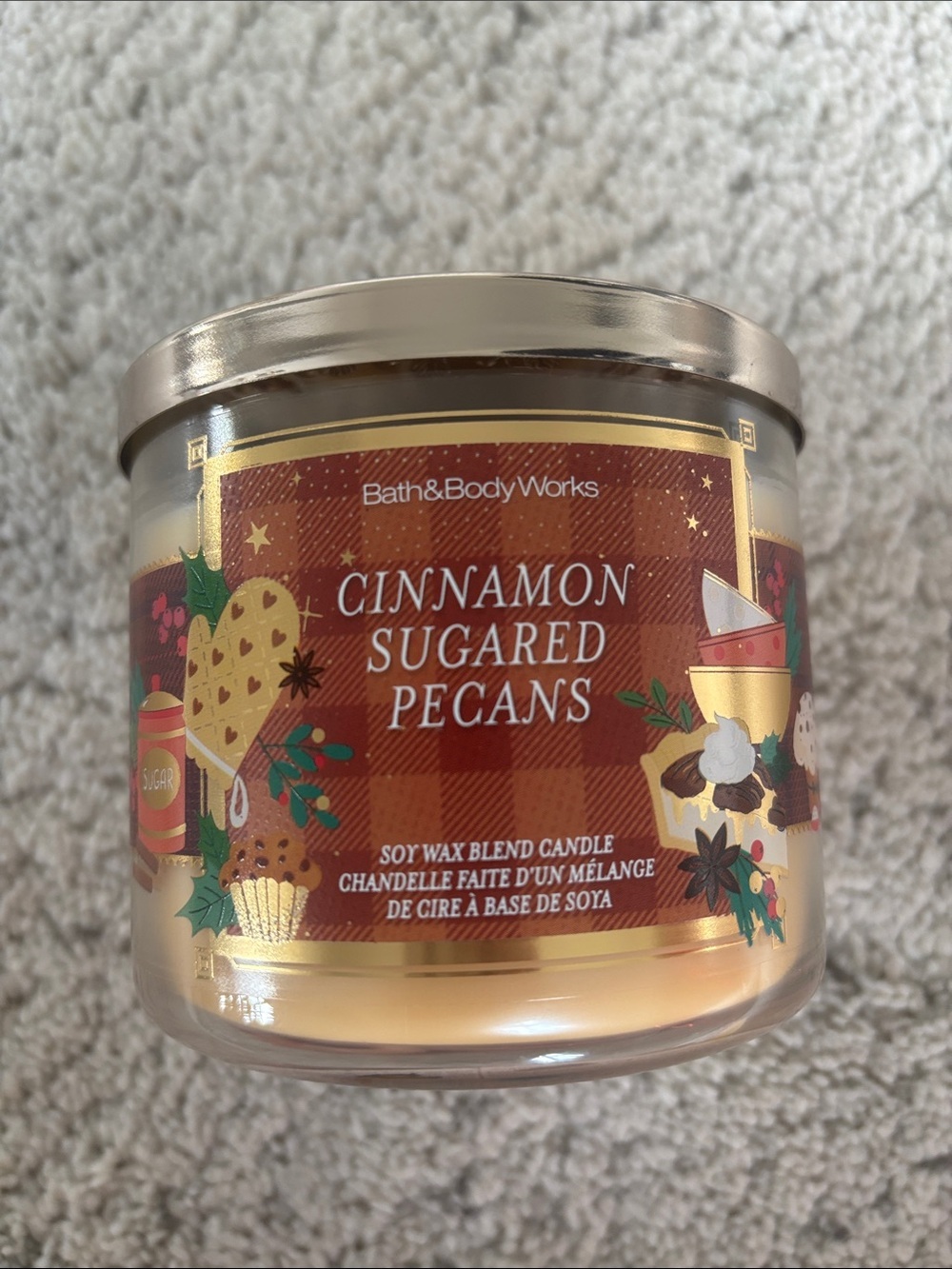 Bath & Body Works Cinnamon Sugared Pecans 3 Wick Candle NWT